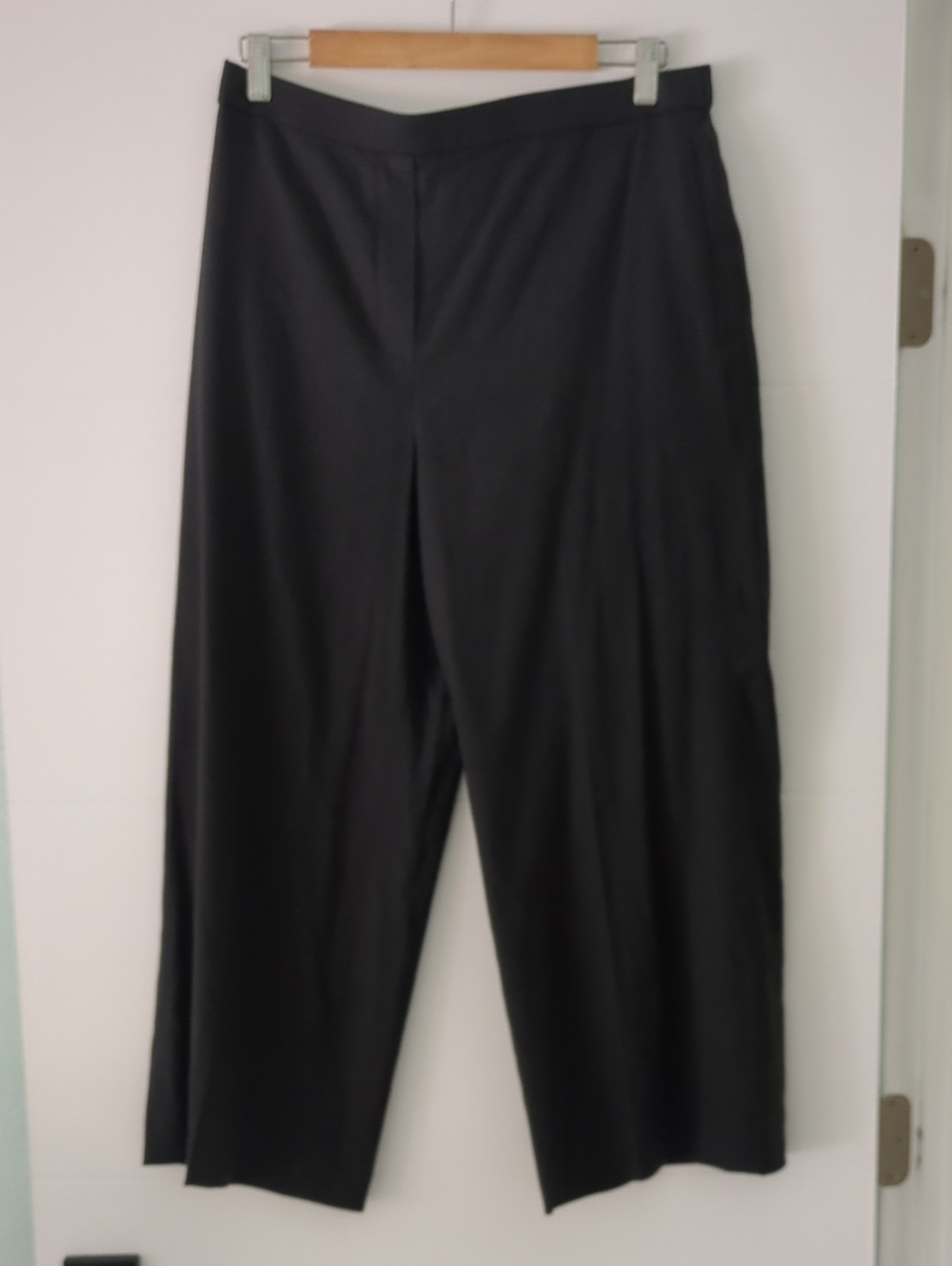 Theory Wide Pull On Caliber Black Wide-Leg Cropped Linen Blend Ankle Pants Sz L - Picture 4 of 8